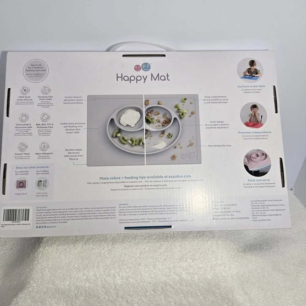 Ezpz The Happy Mat Placemat + 3 Compartment Plate in One Blue 24 Months +